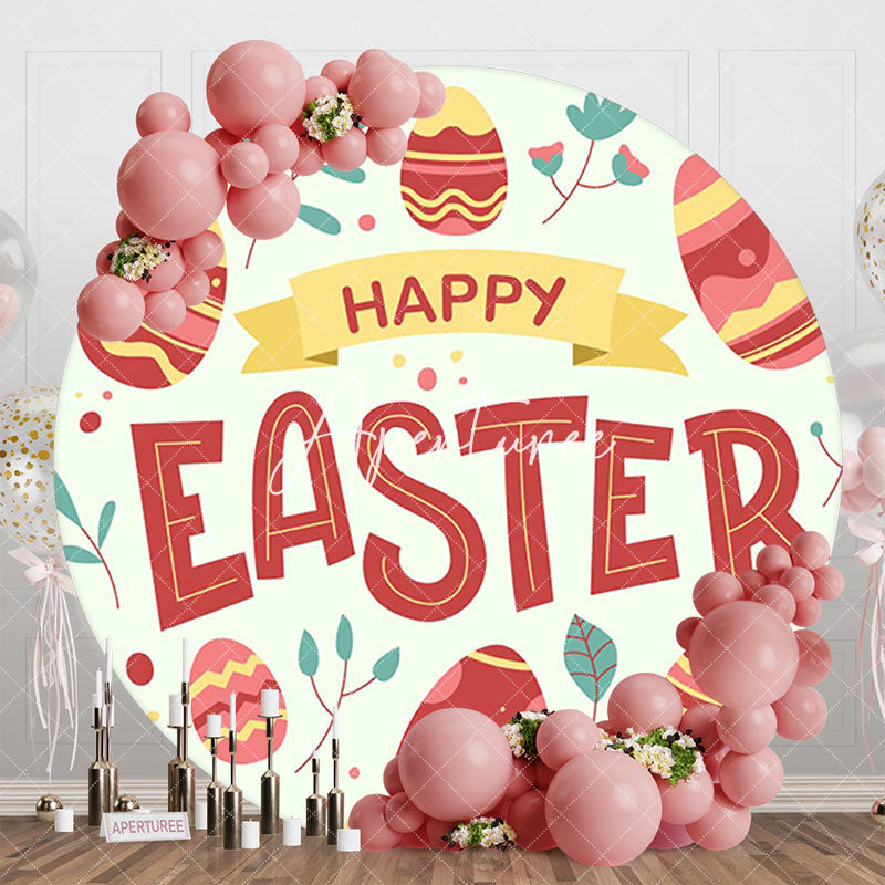 Aperturee - Aperturee Light Green Red Eggs Round Happy Easter Backdrop