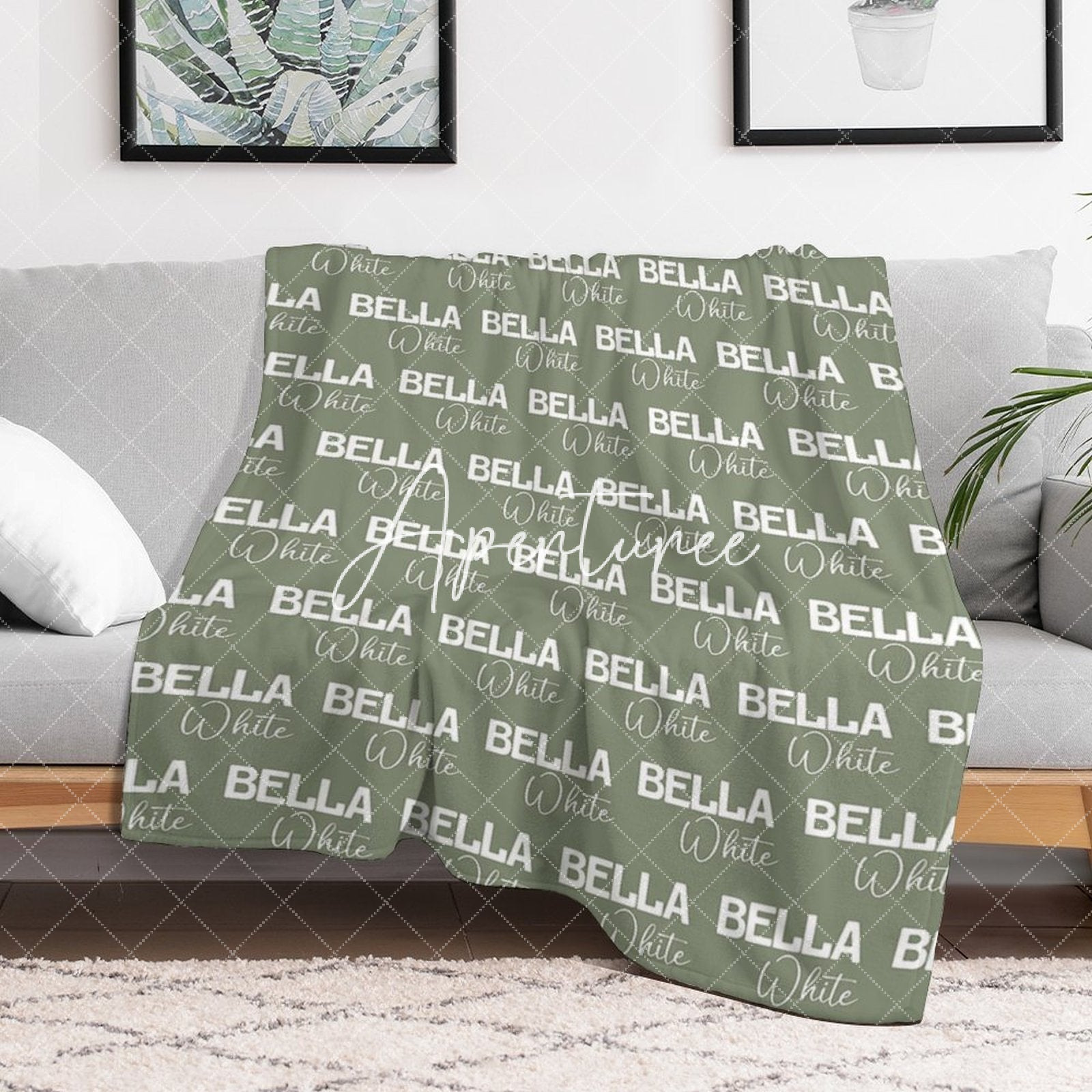 Aperturee - Aperturee Light Green Step And Repeat Custom Name Blanket