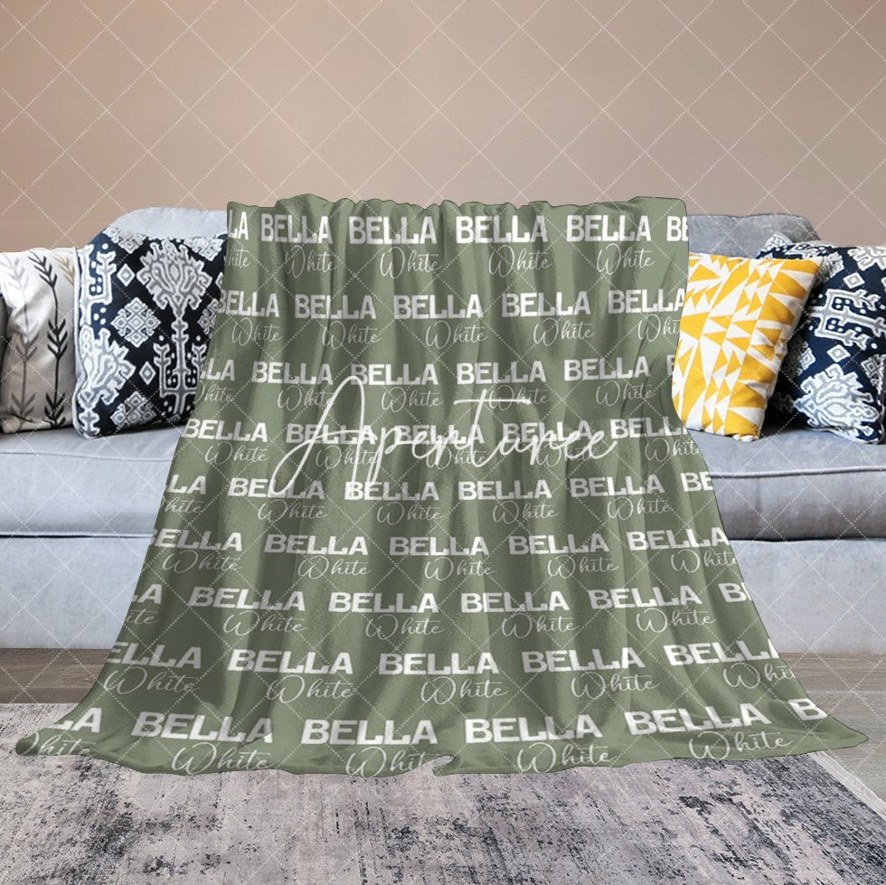 Aperturee - Aperturee Light Green Step And Repeat Custom Name Blanket