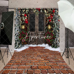 Aperturee - Aperturee Light Leaves Wood Door Brick Floor Xmas Backdrop