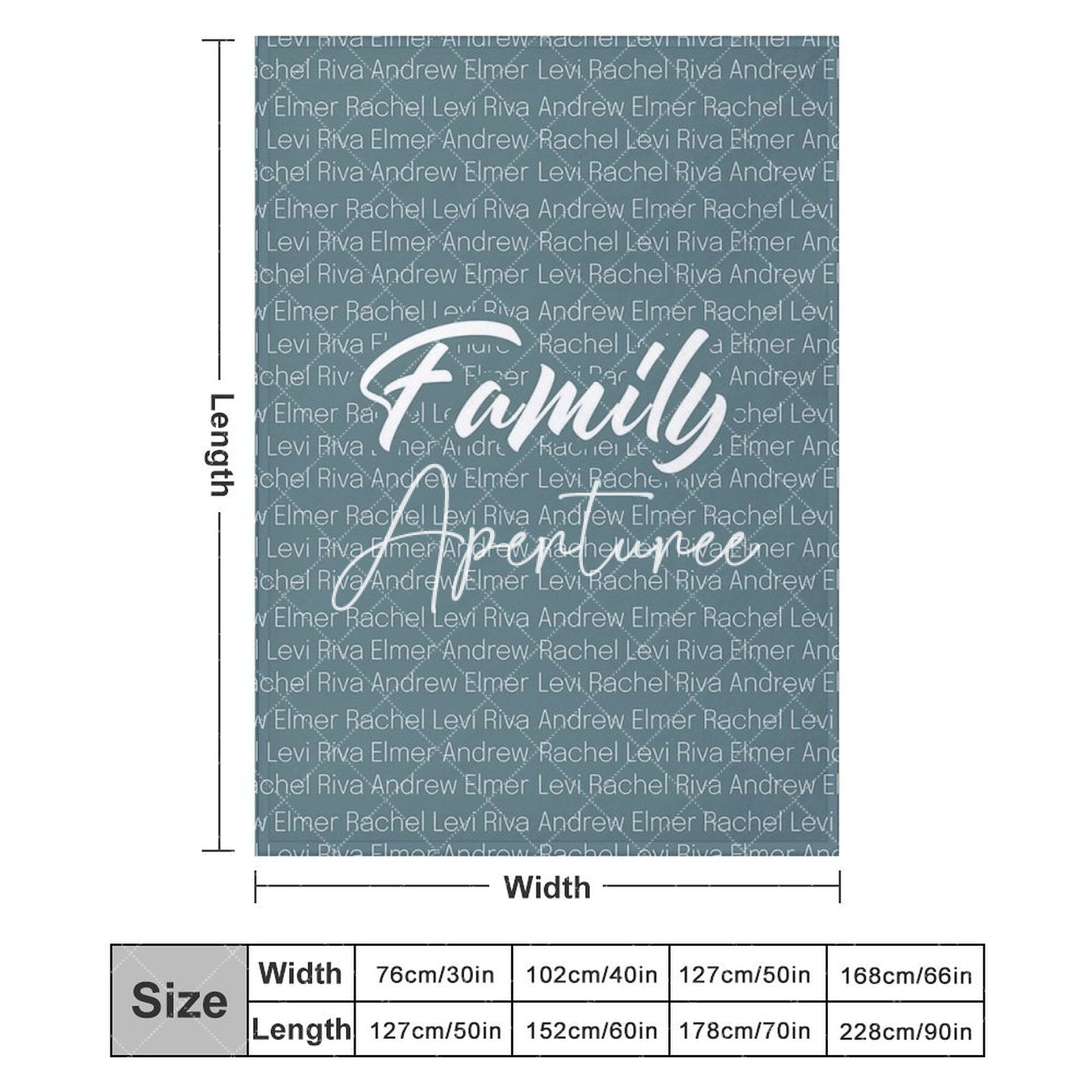 Aperturee - Aperturee Light Navy Custom Dense Repeated Family Name Blanket