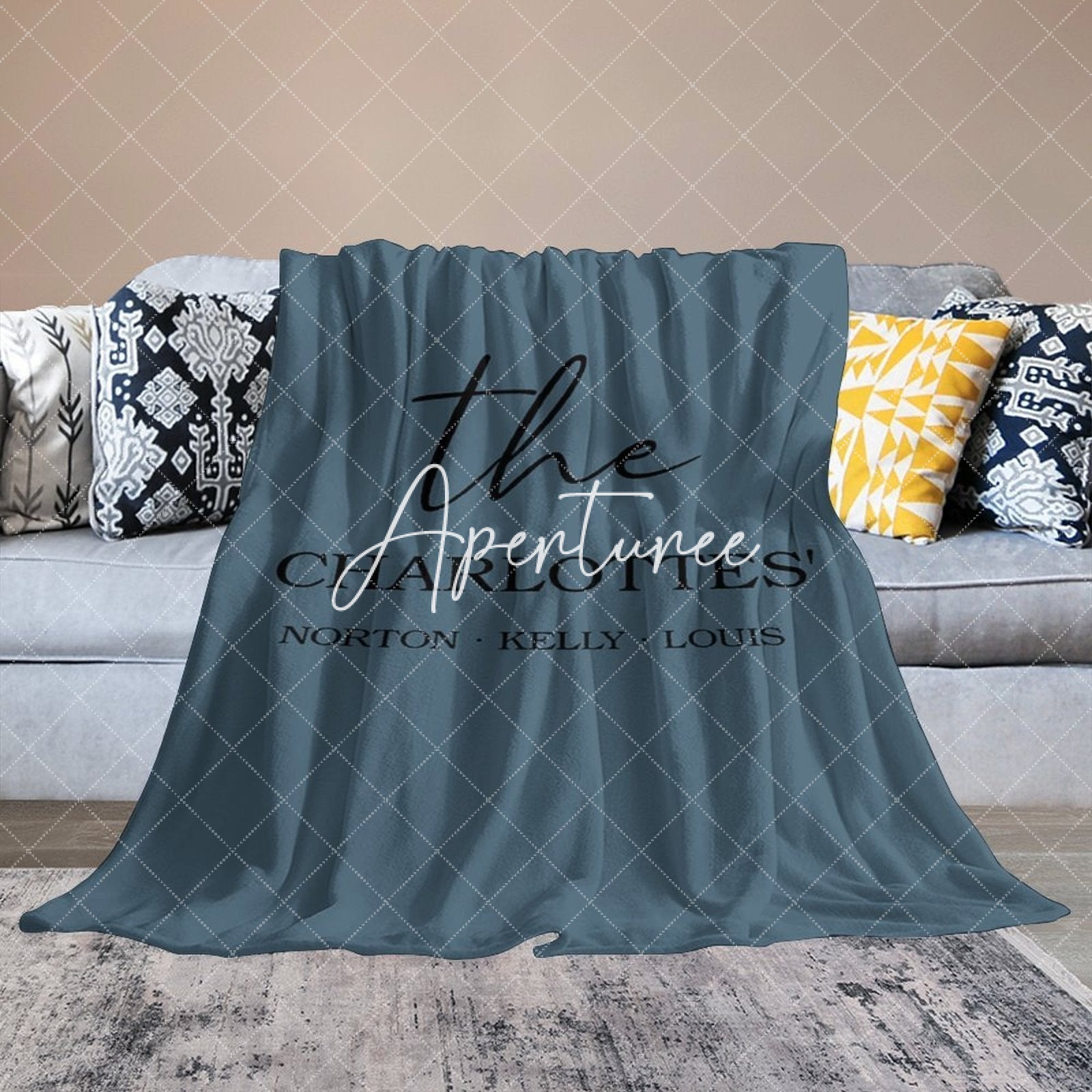 Aperturee - Aperturee Light Navy Personalized Family Names Font Blanket