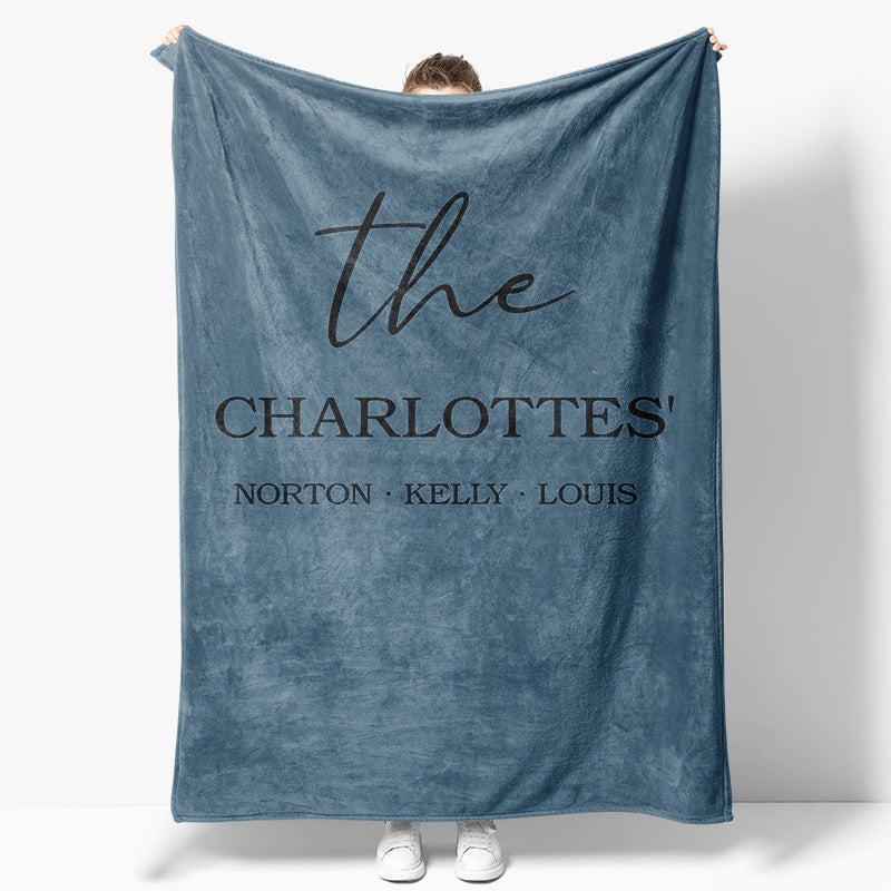 Aperturee - Aperturee Light Navy Personalized Family Names Font Blanket