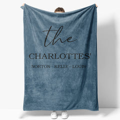 Aperturee - Aperturee Light Navy Personalized Family Names Font Blanket