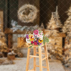 Aperturee - Aperturee Light Pine Leaves Wood Fireplace Christmas Backdrop