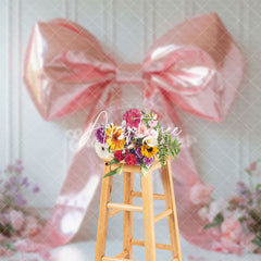 Aperturee - Aperturee Light Pink Bow White Wall Floral Backdrop For Wedding