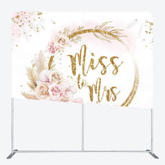 Aperturee - Aperturee Light Pink Floral Gold Fabric Backdrop Cover for Wedding