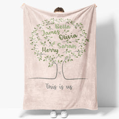 Aperturee - Aperturee Light Pink Green Family Tree Custom Name Blanket