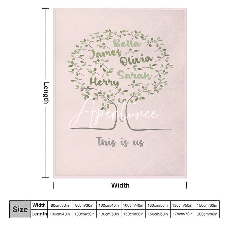 Aperturee - Aperturee Light Pink Green Family Tree Custom Name Blanket