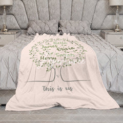 Aperturee - Aperturee Light Pink Green Family Tree Custom Name Blanket