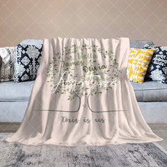 Aperturee - Aperturee Light Pink Green Family Tree Custom Name Blanket