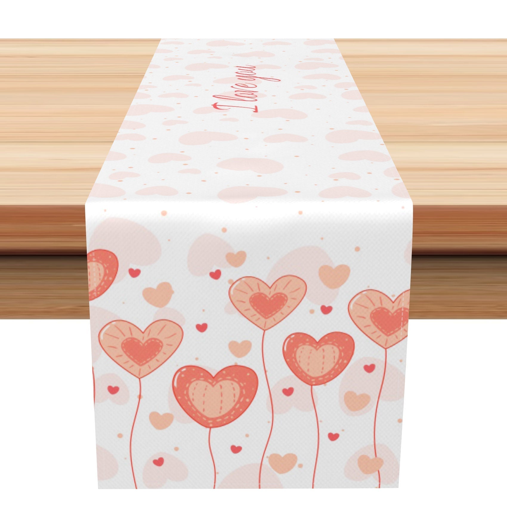 Aperturee - Aperturee Light Pink Heart Bubble Valentines Day Table Runner