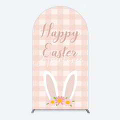 Aperturee - Aperturee Light Pink Plaid Floral Bunny Ear Easter Arch Backdrop