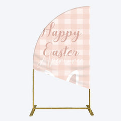 Aperturee - Aperturee Light Pink Plaid Floral Bunny Ear Easter Half Moon Arch Backdrop