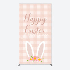 Aperturee - Aperturee Light Pink Plaid Floral Bunny Ear Easter Rectangle Backdrop