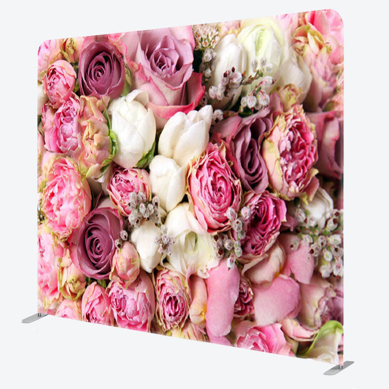 Aperturee - Aperturee Light Pink White Roses Valentines Day Party Backdrop