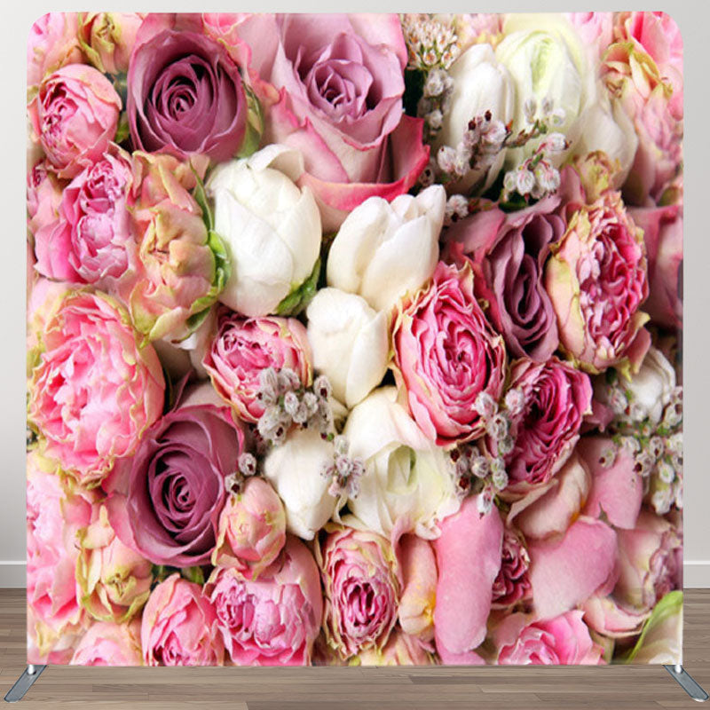 Aperturee - Aperturee Light Pink White Roses Valentines Day Party Backdrop