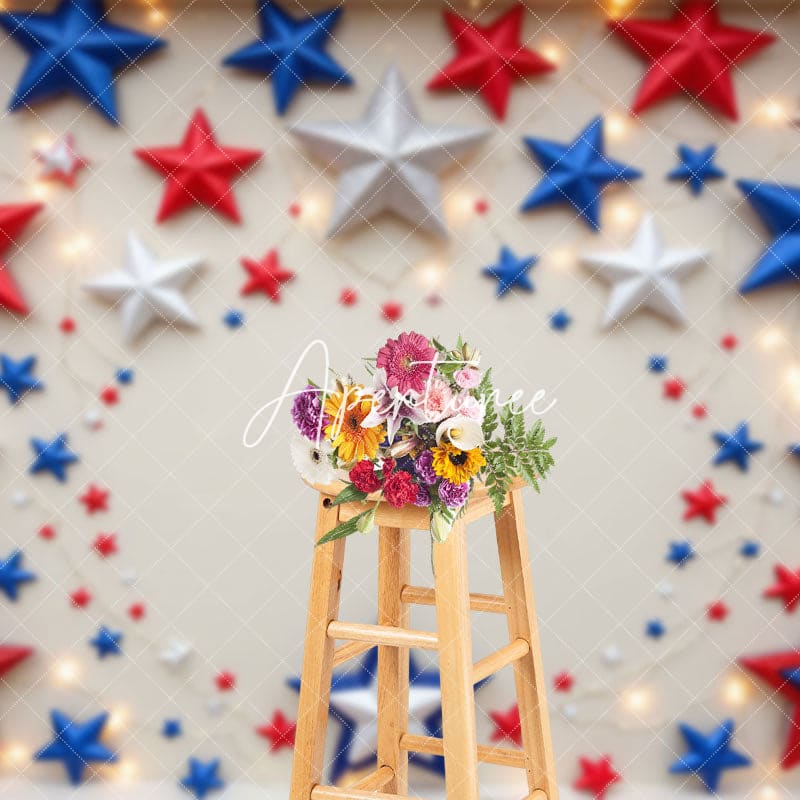 Aperturee - Aperturee Light Red Blue White Stars Independence Day Backdrop