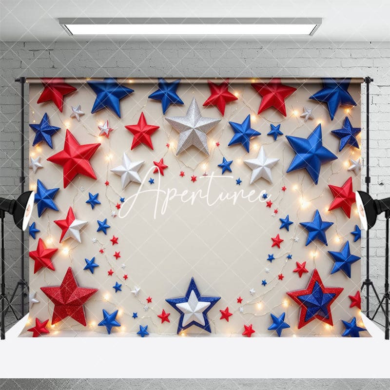 Aperturee - Aperturee Light Red Blue White Stars Independence Day Backdrop