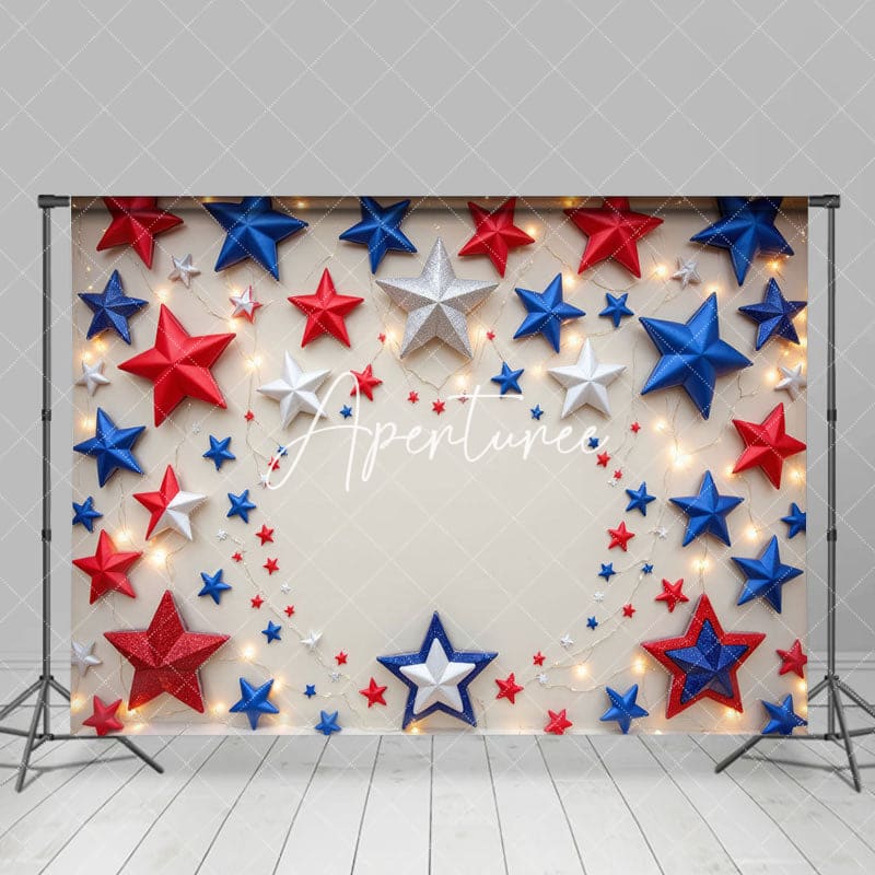 Aperturee - Aperturee Light Red Blue White Stars Independence Day Backdrop