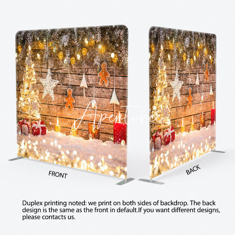 Aperturee - Aperturee Light Shiny Wooden Christmas Pillow Cover Backdrop