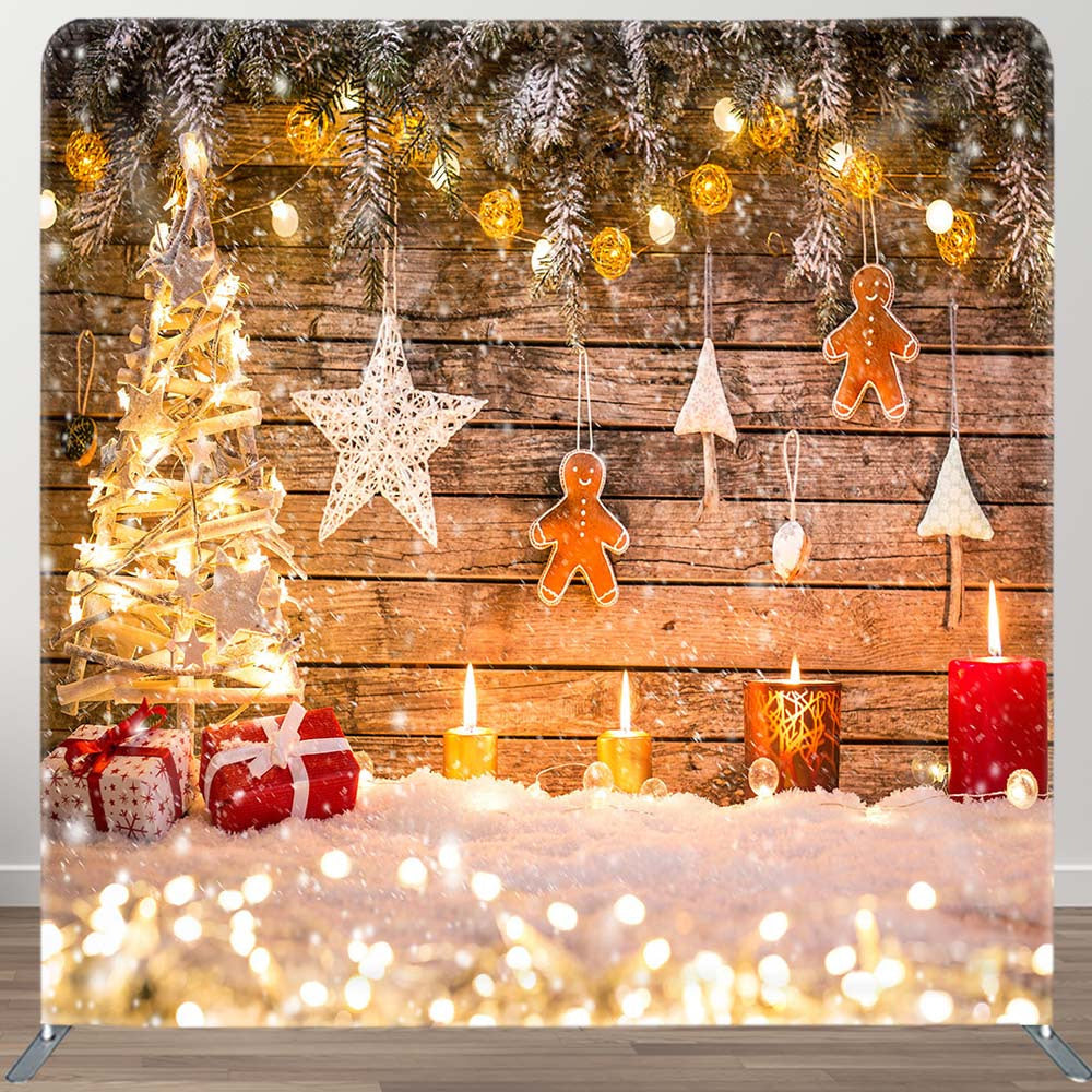 Aperturee - Aperturee Light Shiny Wooden Christmas Pillow Cover Backdrop