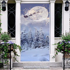 Aperturee - Aperturee Light Snowy Moon Night Elk Santa Christmas Door Cover