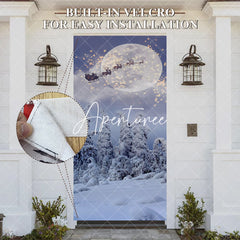 Aperturee - Aperturee Light Snowy Moon Night Elk Santa Christmas Door Cover