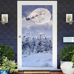 Aperturee - Aperturee Light Snowy Moon Night Elk Santa Christmas Door Cover