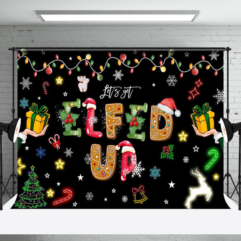 Aperturee - Aperturee Light Strip Snow Elfed Up Black Christmas Backdrop