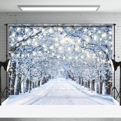 Aperturee - Aperturee Light Strip Snowy Forest Path Winter Photo Backdrop