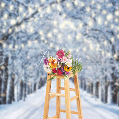 Aperturee - Aperturee Light Strip Snowy Forest Path Winter Photo Backdrop