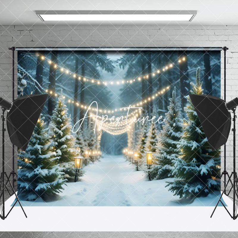 Aperturee - Aperturee Light Strip Winter Forest Path Christmas Backdrop