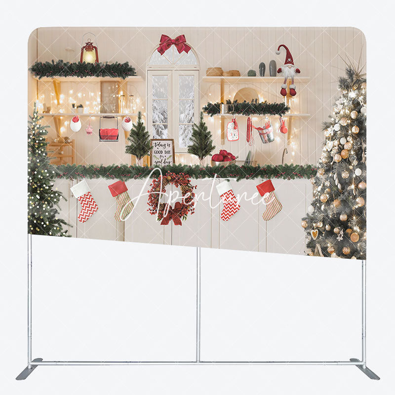 Aperturee - Aperturee Light Tree Christmas Kitchen Tension Fabric Backdrop