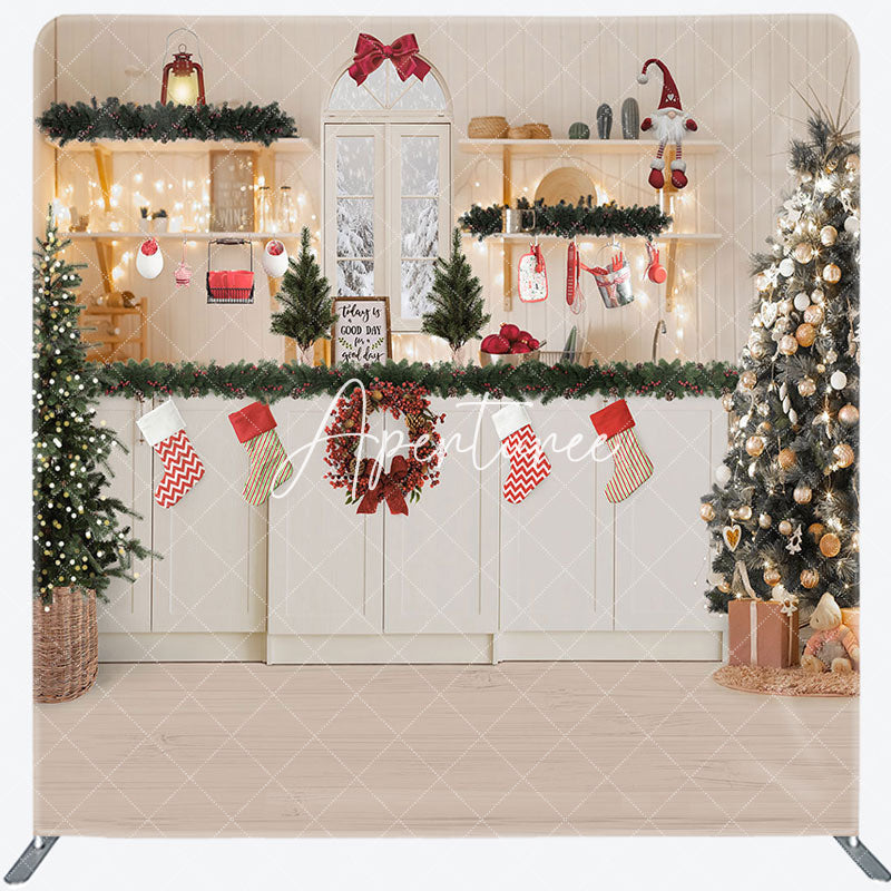 Aperturee - Aperturee Light Tree Christmas Kitchen Tension Fabric Backdrop