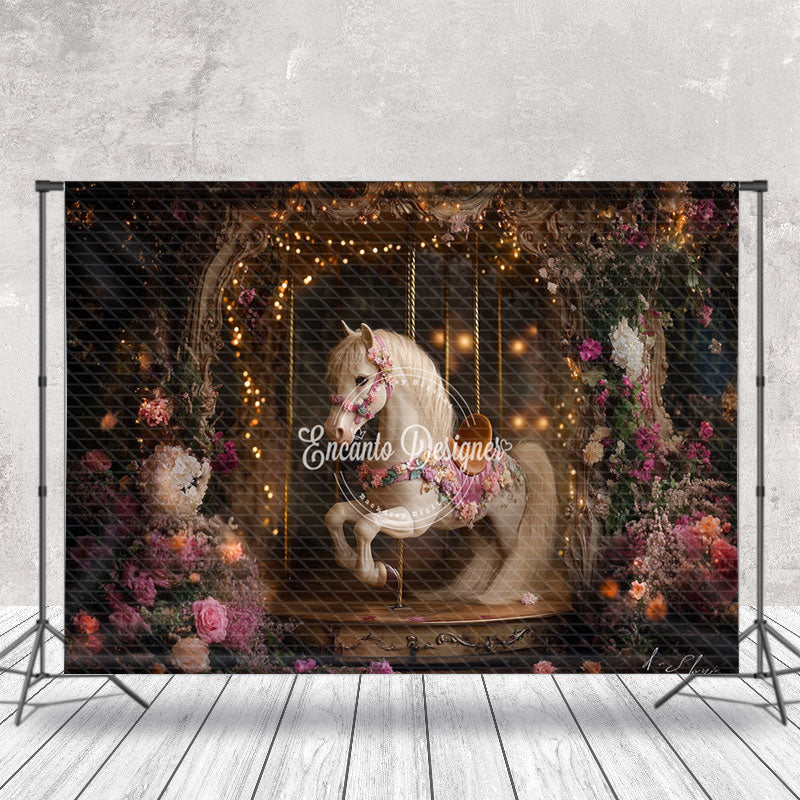 Aperturee - Aperturee Light Twinkling Floral Fairy Tale Carousel Backdrop