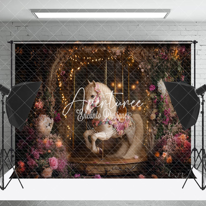 Aperturee - Aperturee Light Twinkling Floral Fairy Tale Carousel Backdrop