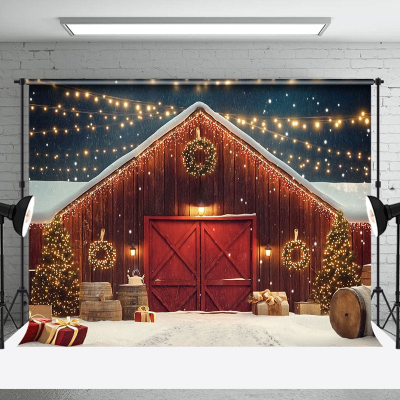 Aperturee - Aperturee Light Twinkling Night Barn Door Christmas Backdrop