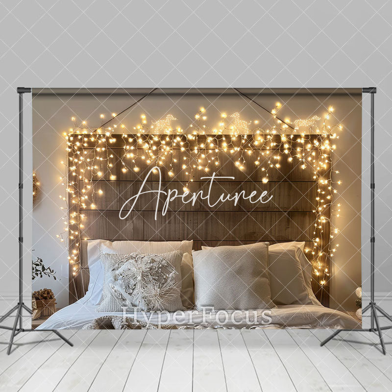 Aperturee - Aperturee Light Twinkling White Bedding Wood Headboard Backdrop