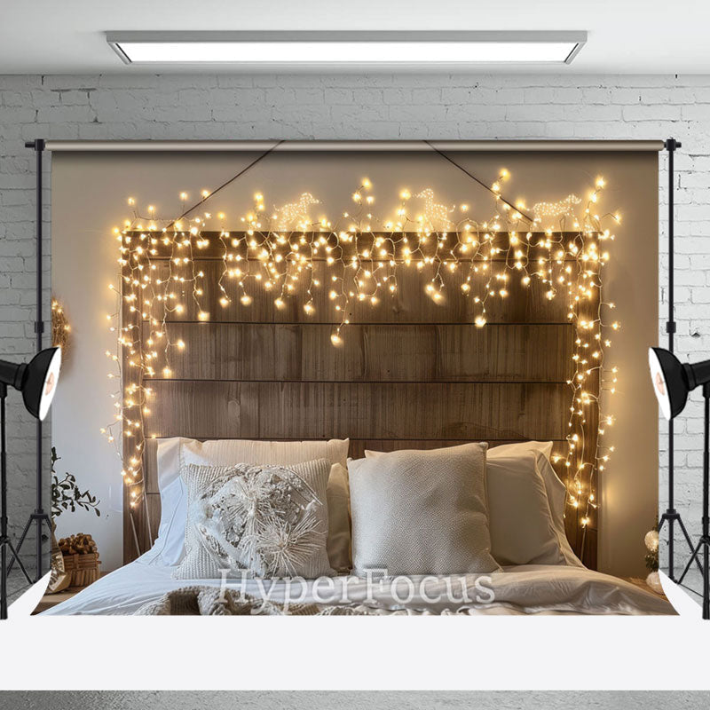 Aperturee - Aperturee Light Twinkling White Bedding Wood Headboard Backdrop