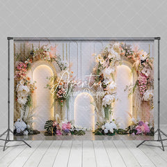 Aperturee - Aperturee Light White Arch Romantic Floral Wedding Backdrop