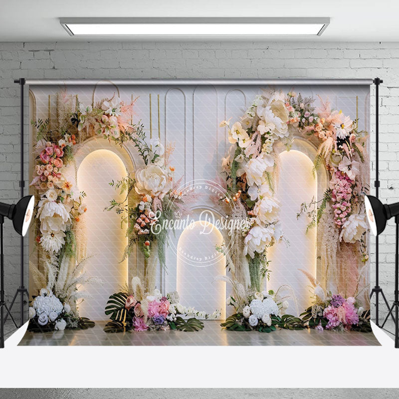 Aperturee - Aperturee Light White Arch Romantic Floral Wedding Backdrop