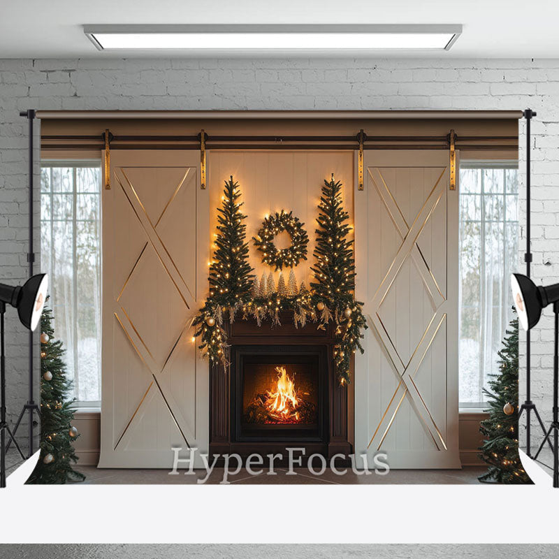 Aperturee - Aperturee Light Xmas Tree Fireplace Indoor Christmas Backdrop