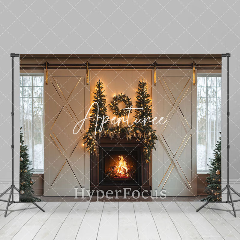 Aperturee - Aperturee Light Xmas Tree Fireplace Indoor Christmas Backdrop