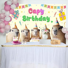 Aperturee - Aperturee Light Yellow Ribbon Cake Capy Birthday Party Backdrop