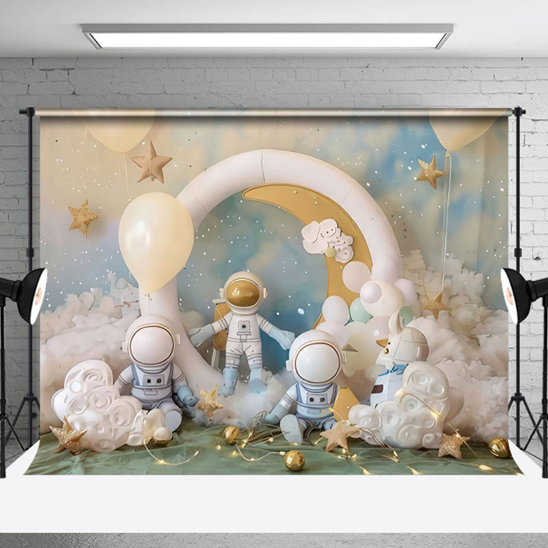 Aperturee - Aperturee Lighted Balloons Stars Astronaut Cake Smash Backdrop