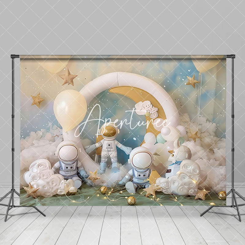 Aperturee - Aperturee Lighted Balloons Stars Astronaut Cake Smash Backdrop