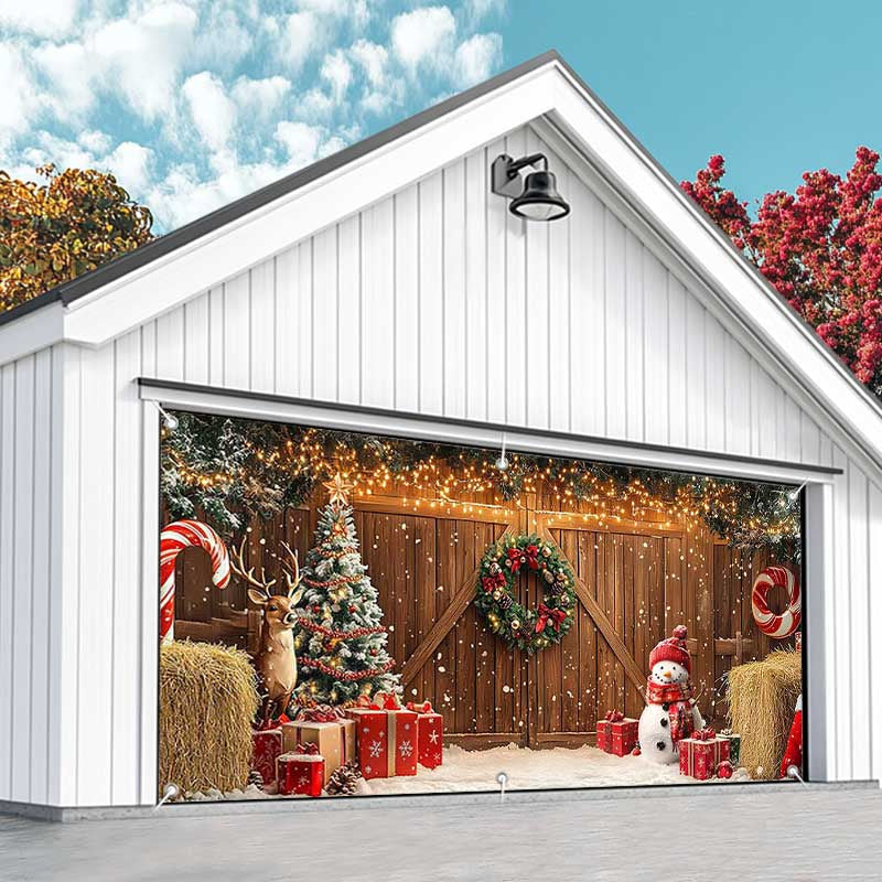 Aperturee - Aperturee Lighted Barn Door Christmas Vibe Garage Door Banner