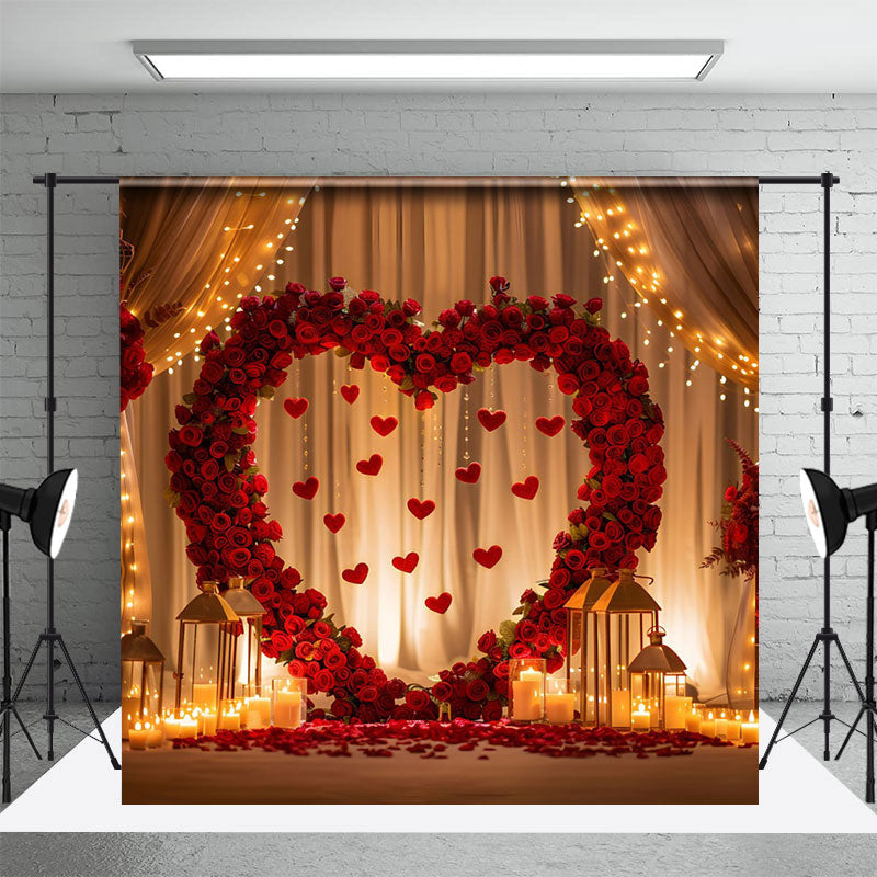 Aperturee - Aperturee Lighted Candle Red Rose Heart Valentines Day Backdrop