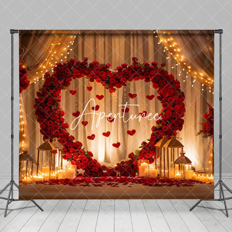 Aperturee - Aperturee Lighted Candle Red Rose Heart Valentines Day Backdrop